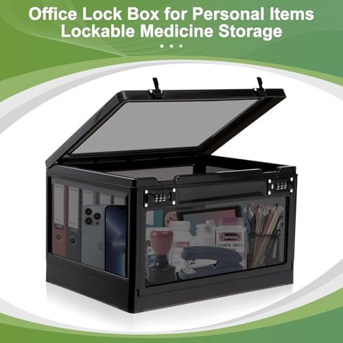Medicine Lock Box Large for Refrigerator, Locked Storage Bin with 2 Combination Locks, Clear Locking Box for Safe Medication, Food, Snacks & Phone, for Home & Office Organizer 24L (Black) - Image 6