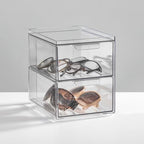 mDesign Stackable Storage Containers Box with 2 Pull-Out Drawers - Stacking Plastic Drawer Bins for Closet Organization, Linen, Coat, Bedroom or Entryway Closets - Lumiere Collection - 4 Pack, Clear - Image 2