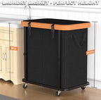 Laundry Basket with Wheels,190L Leather Patchwork Laundry Hamper 2 Setion - Image 4