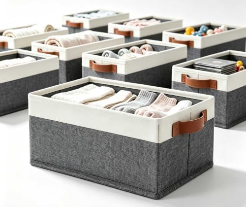 GhvyenntteS Small Fabric Storage Bins with Handles 6 Pack, 11.8" x 7.87" x 5.11" Storage Baskets for Shelves, Baskets for Organizing Clothes Underwear Socks Hats DVDs (Grey/White) - Image 2