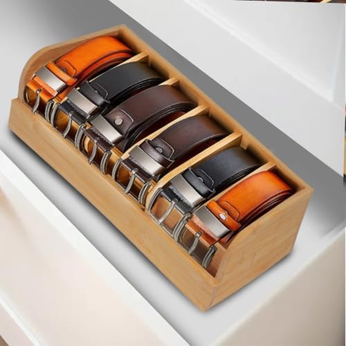 GTI Belt Organizer, 6 Compartments Belt Organizer for Closet and Drawer, Bamboo Display Case for Tie and Belt, Belt Storage Organizer for Men Women (Wooden) - Image 5