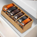 GTI Belt Organizer, 6 Compartments Belt Organizer for Closet and Drawer, Bamboo Display Case for Tie and Belt, Belt Storage Organizer for Men Women (Wooden) - Image 5