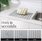 Stone Dish Drying Mat with Collapsible Stainless Steel Rack, Large 23.6 x 15.3 in Diatomaceous Earth Dish Drying Set for Kitchen Counter, Quick Dry, Foldable, Space Saving - Image 2