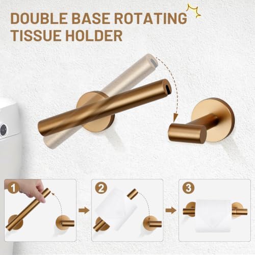 TURS Brushed Rose Gold 5 Piece Bathroom Hardware Set, SUS304 Stainless Steel Bath Towel Bar Set, Round Bathroom Accessories Kit Wall Mounted 23.6 Inch - Image 4