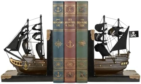 SAILINGSTORY Wooden Pirate Ship Model Bookends Black Pearl, Set by HOMEDECORSAILINGSTORY