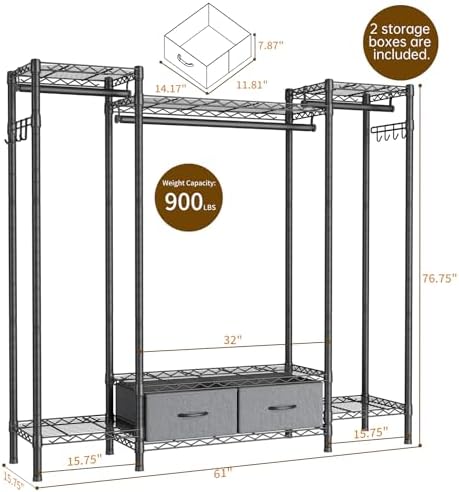 Golpart Heavy Duty Clothing Rack with Adjustable Shelves Clothes Wardrobe - Image 4