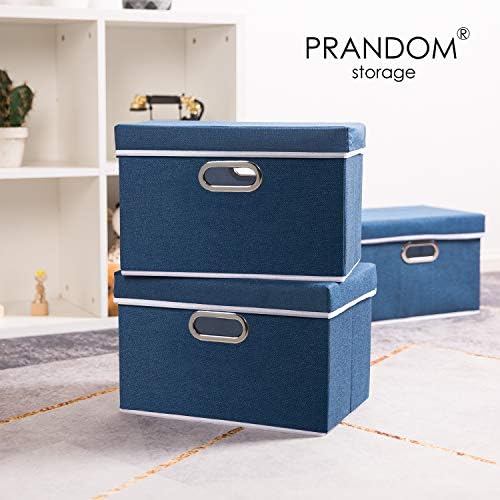 PRANDOM Foldable Storage Bin with Lid [5-Pack] Linen Fabric Decorative Storage Box Organizer Container Basket Cube with Handles Divider for Closet Office Living Room Royal Blue(14.9x9.8x9.8) - Image 2