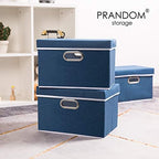 PRANDOM Collapsible Storage Bin with Lid [3-Pack] Fabric Foldable Storage Box Organizer Container Basket Cube with Cover for Home Bedroom Closet Office Nursery Royal Blue(14.9x9.8x9.8) - Image 2