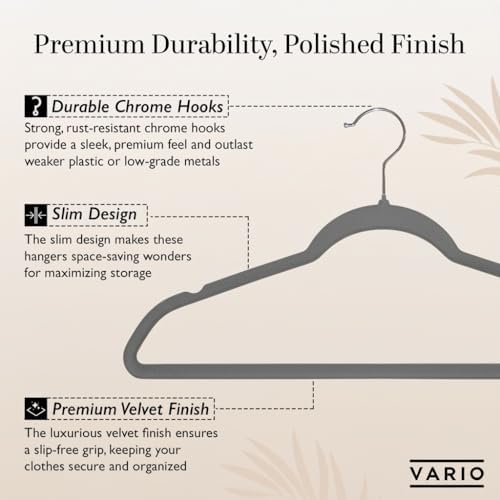 50-Pack Velvet Hangers – Heavy Duty, Non-Slip Clothes Hangers with Chrome Hooks | Slim & Space-Saving Design for Coats, Suits & Plus Size Tops (Grey) - Image 2