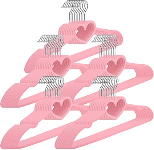 Qunclay 50 Pcs Pink Velvet Heart Hangers with 360° Swivel Hooks by Qunclay