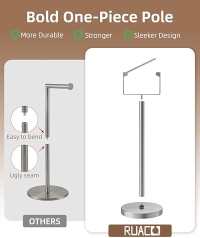 RUACQ Toilet Paper Holder Stand with Weighted Base, Brushed Nickel, 1 Pack - Image 5