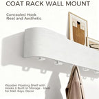 Coat Rack Wall Mount with Shelf Entryway Shelf Modern Key Holder Hanger Wall Shelves with Hidden Hooks for Hanging Towels Coats Hats Bags for Hallway Bathroom Bedroom (White, 5 Hooks) - Image 4