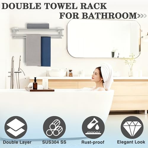 Alise Double Towel Rack for Bathroom Wall Mounted 28 Inch,Brushed Nickel - Image 2