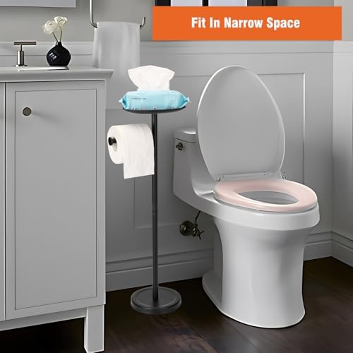 Tofix Freestanding Toilet Paper Holder with Shelf and Tray, Stainless Steel Base, Black - Image 3