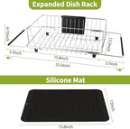 in Sink Expandable Dish Drying Rack with Silicone Mat-Extra Large Stainless Steel Dish Drainer Over The Sink with Utensil Holder, Applicable for Sink Width 16'-22' (Silver,23.2'*12.2') - Image 2