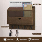Nekon Mail Organizer with Drawer for Wall, Wooden Key Holder, Brown - Image 2