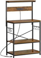 SUPERJARE Bakers Rack with Power Outlets, Microwave Stand, 31.5 X 16.5 Inch Larger Desktop, Kitchen Storage Rack with Adjustable Middle Shelf, 6 S-Shaped Hooks, Coffee Bar Stand, Rustic Brown by SUPERJARE