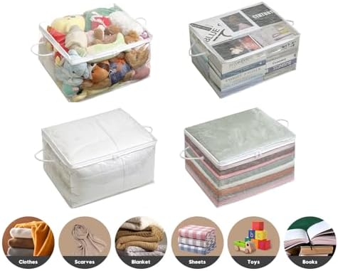 10 PCS Clear Zippered Storage Bags with Handle, Sweater Storage with Zipper, Foldable Closet Organizer Bed Sheet Organizer, Cube Plastic Organizer, Bag, Bin for Clothes,Towel-20 * 16 * 12 - Image 5