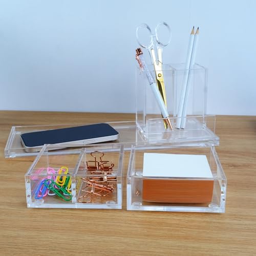 Clear Acrylic Desk Organizer 4-Piece Desk Kit + Free Complimentary Acrylic Ruler, Desktop Organization for Office or Home - Image 3
