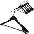 TOPIA HANGER Black Wooden Coat Hanger 6 Pack, Wide Shoulder Wood Suit Hangers with Extra-Thick Flat Hooks & Anti-Slip Pants Bar, Heavy Duty Clothes Hangers,Glossy Finish, Black-CT02H by TOPIAHANGER