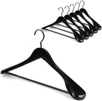 TOPIA HANGER Black Wooden Coat Hanger 6 Pack, Wide Shoulder Wood Suit Hangers with Extra-Thick Flat Hooks & Anti-Slip Pants Bar, Heavy Duty Clothes Hangers,Glossy Finish, Black-CT02H by TOPIAHANGER