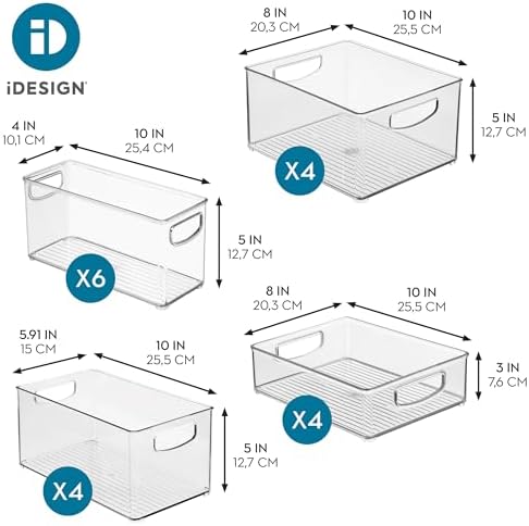 iDesign Stackable Plastic Handle Bin Storage Organizers, 18 Pack, Clear - Image 4