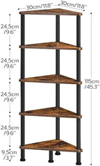 HOOBRO Corner Shelf Stand, Industrial 5-Tier Corner Bookshelf with Metal Frame, Plant Display Shelf, Small Bookcase for Small Spaces, Bedroom, Living Room, Rustic Brown BF33CJ01 - Image 3