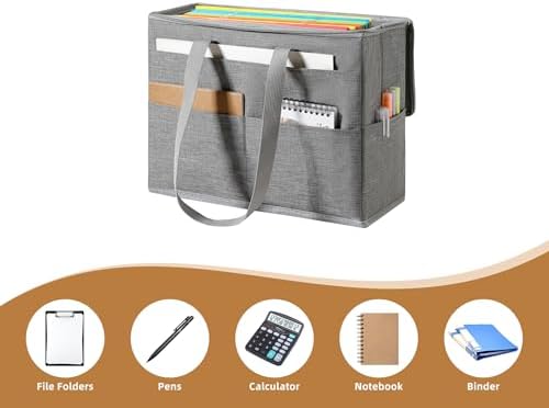 Qozary 2 Pack File Folder Organizer Box-Hanging File Tote Bag With Lids, Collapsible Portable Filing Organizer Box With Handle, Document Storage Bag For Office,Home,Travel, School - Image 4