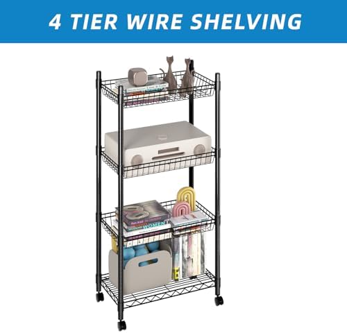 Guan River 4 Tier Wire Basket Shelf,Black,23.23" L x 13.11" W x 49.21" H - Image 4