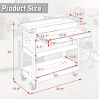 3 Tray Rolling Tool Cart with Drawers, 400 LBS Capacity Mechanic Tool Cart on Wheels, Heavy Duty Utility Cart with Pegboard, Metal Work Cart for Garage and Repair Shop, Blackgreen - Image 3