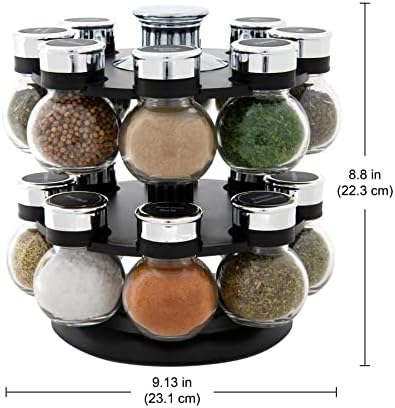 Kamenstein 16 Jar Ellington Revolving Countertop Spice Rack with Lift & Pour Caps and Spices Included, FREE Spice Refills for 5 Years: Black and Chrome - Image 4