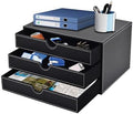 PU Leather Desk Organizer with 3 Drawers,Executive Office Supplies Desktop Filing A4 File Cabinet/Holder for Jewelry/Bill/Paper/Documents/Makeup Home Decor Stationery Storage Box,Black by XNONE