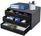 PU Leather Desk Organizer with 3 Drawers,Executive Office Supplies Desktop Filing A4 File Cabinet/Holder for Jewelry/Bill/Paper/Documents/Makeup Home Decor Stationery Storage Box,Black by XNONE