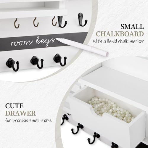 Nekon Key Holder Wall Mount with Drawer, 14.5" Mail Holder, White - Image 3