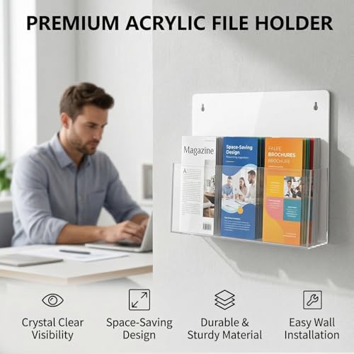JUESHA 2 Pack Clear Acrylic File Holder Wall Mount Self Adhesive - Image 2