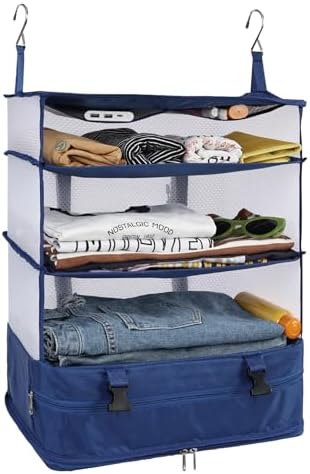 Surblue Hanging Closet Storage Bag Collapsible 3-Shelf Washable Oxford Fabric with 2 Hooks (XL 17.71 * 11.81 * 20in, Blue) by SURBLUE