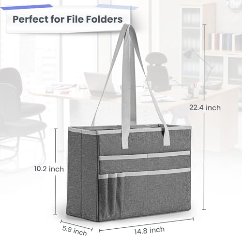 File Organizer Box, Portable Tote Bag Hanging Filing Box Desktop File Folder Document Storage Organizer with Pockets and Handles - Image 2
