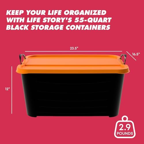Life Story 6 Pack Stackable Storage Bin, 55 Qt Home Organizer, Black/Orange - Image 3