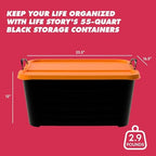Life Story 6 Pack Stackable Storage Bin, 55 Qt Home Organizer, Black/Orange - Image 3