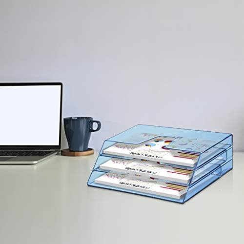 Acrimet Horizontal Triple File Folder Organizer Sorter, Letter, Clear Blue - Image 4
