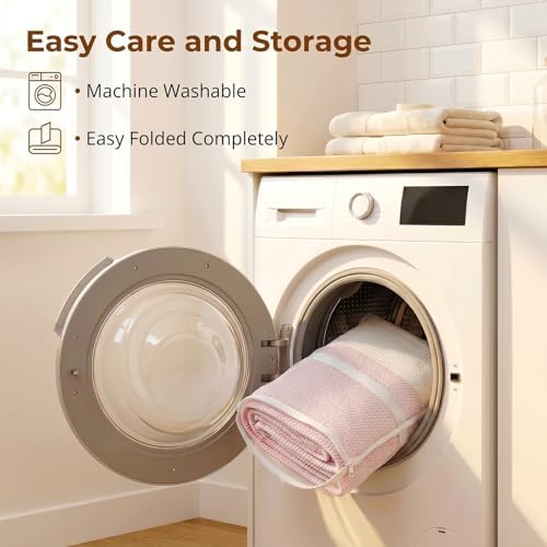 OIASKET 108L Cotton Rope Storage Basket for Living Room and Bedroom 25"x16"x16" Woven Laundry Basket, Heavy Duty Bin for Blankets, Pillows & Toys, Pet-Safe & Scratch-Free, Pink and White - Image 7