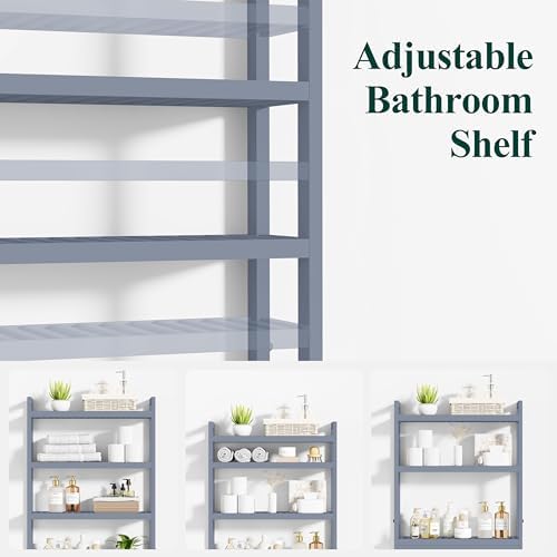 Smiry Bamboo Over The Toilet Storage Cabinet, 4 Tier, Grey - Image 4