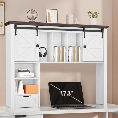 Large Desktop Bookshelf, 47.2" Desk Shelf with Sliding Barn Door by Homiflex