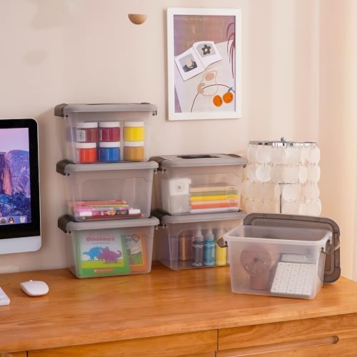 Citylife 4 Packs 6 QT Plastic Storage Bins with Latching Lids Stackable Storage Containers for Organizing Clear Storage Box for Garage, Closet, Kitchen - Image 6
