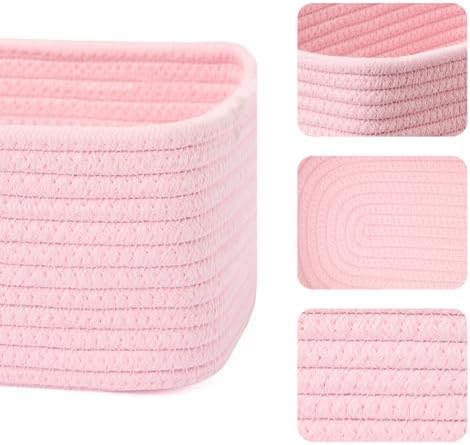 MiniArk Small Storage Baskets for Organizing | Closet Organizer Bins | Shelf Toy Basket | Woven Rope Baskets | Cube Decorative Box | Shallow Basket | 11.5x7.5x4.7” | 4 Packs Light Pink - Image 2