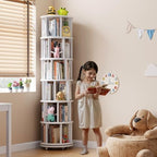 Muwuele 6 Tier Solid Wood Rotating Bookshelf Tower on Wheels, White - Image 3