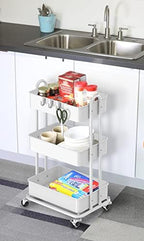 Simple Houseware 3-Tier Heavy Duty Metal Utility Rolling Cart, White - Image 5