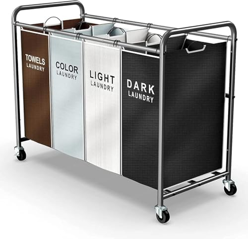 ROMOON Laundry Hamper Sorter Cart, 4-Section Organizer with Lockable Wheels by ROMOON