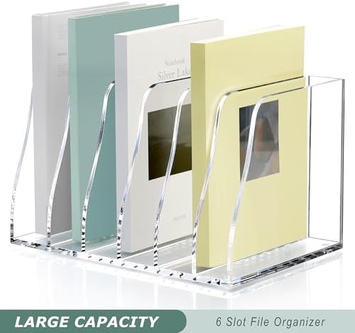 SANRUI Acrylic Magazine File Holder, 6 Vertical Compartments Desk Document Sorter Organizer, Clear Folder Rack Binder Bookstore Workspace Sorters for Office Accessories Organization Storage - Image 4