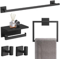 TQKAG 5-Pieces Matte Black Bathroom Hardware Accessories Set 23.6" SUS304 Stainless Steel Towel Bar Set Wall Mounted Square Toilet Paper Holder with Shelf by TQKAG